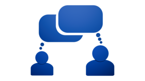Two speech bubbles symbolizing people talking